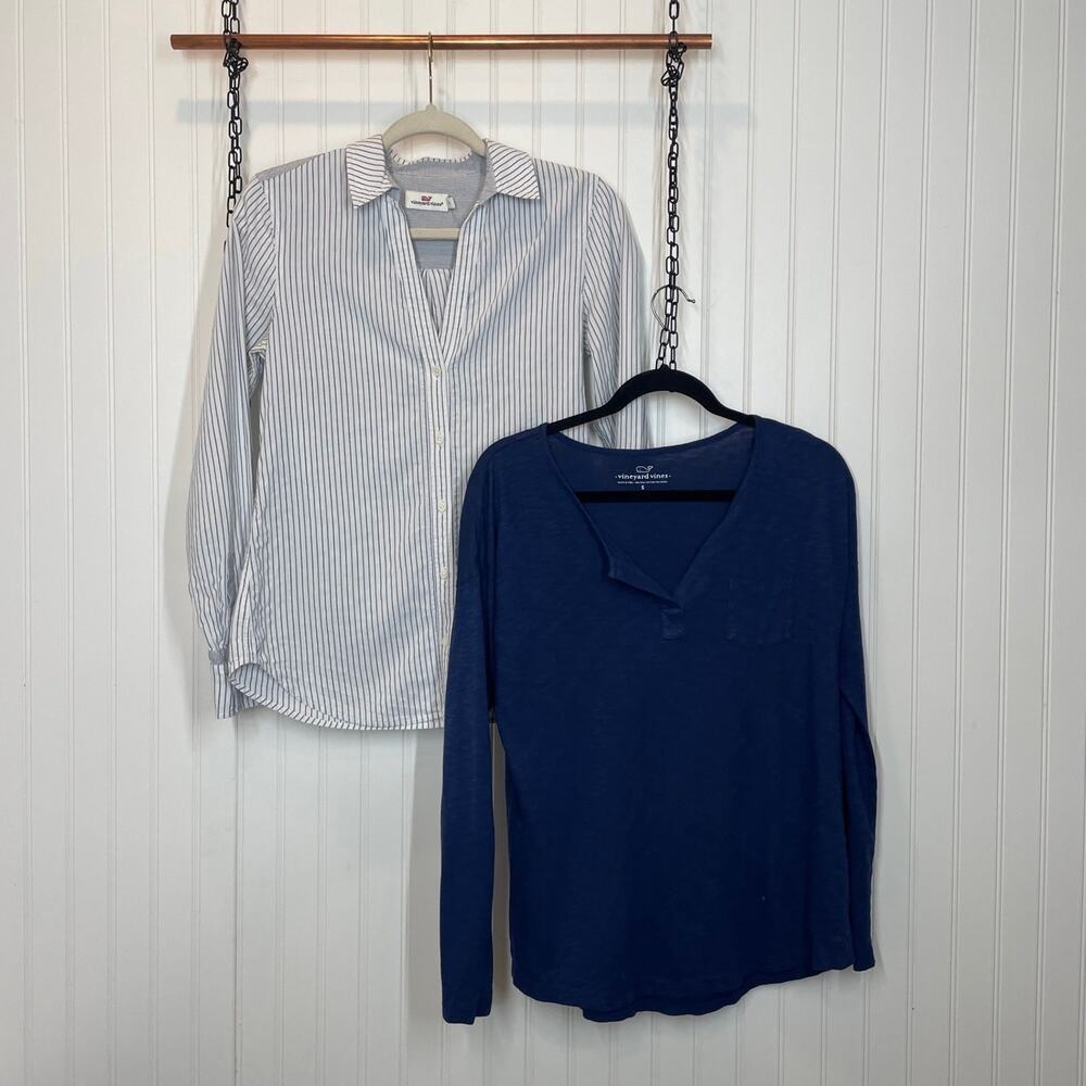 Vineyard Vines Women’s Striped Button Shirt & Long Sleeve Henley Bundle Size S